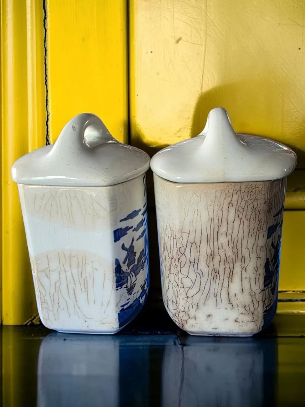 VINTAGE YVONNE CHECHOSLAVAKIAN Blue/Whte Ceramic/Porcelain Canisters